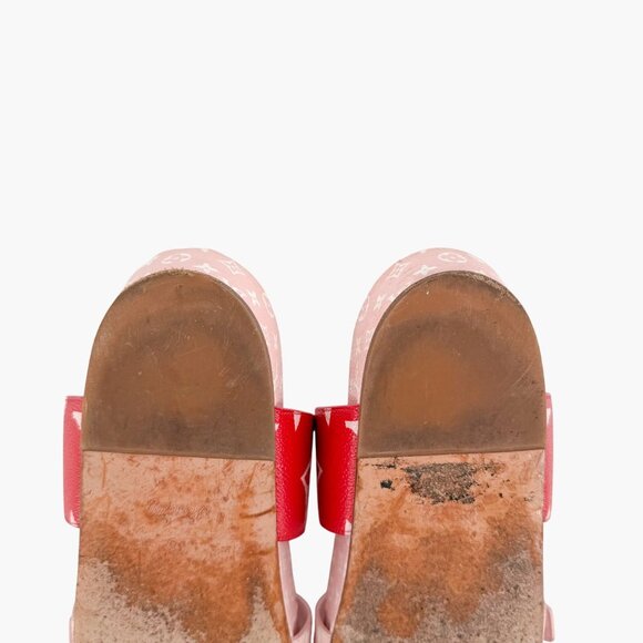 Louis Vuitton Bom Dia Slide Sandals Pink Red Monogram Canvas Size 38 US 8 Women - Picture 13 of 15